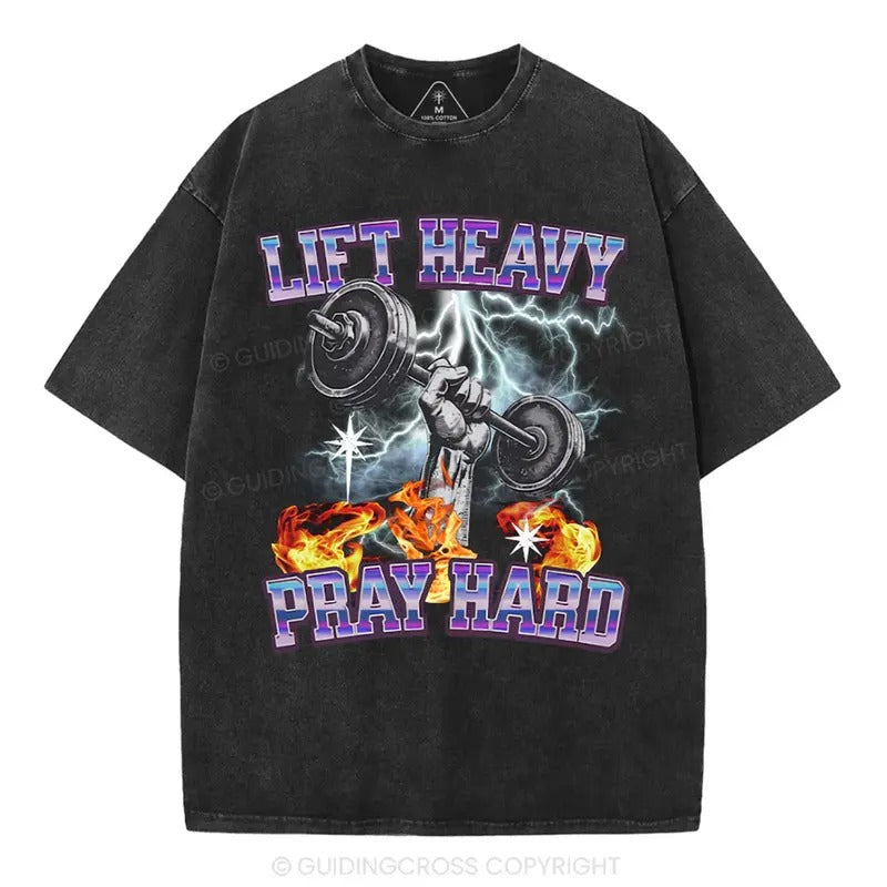 [ Mineral Wash ] Lift Heavy Pray Hard Chirstian Washed Shirt Jesus Graphic Washed Style Shirt Hoodie, Sweatshirt