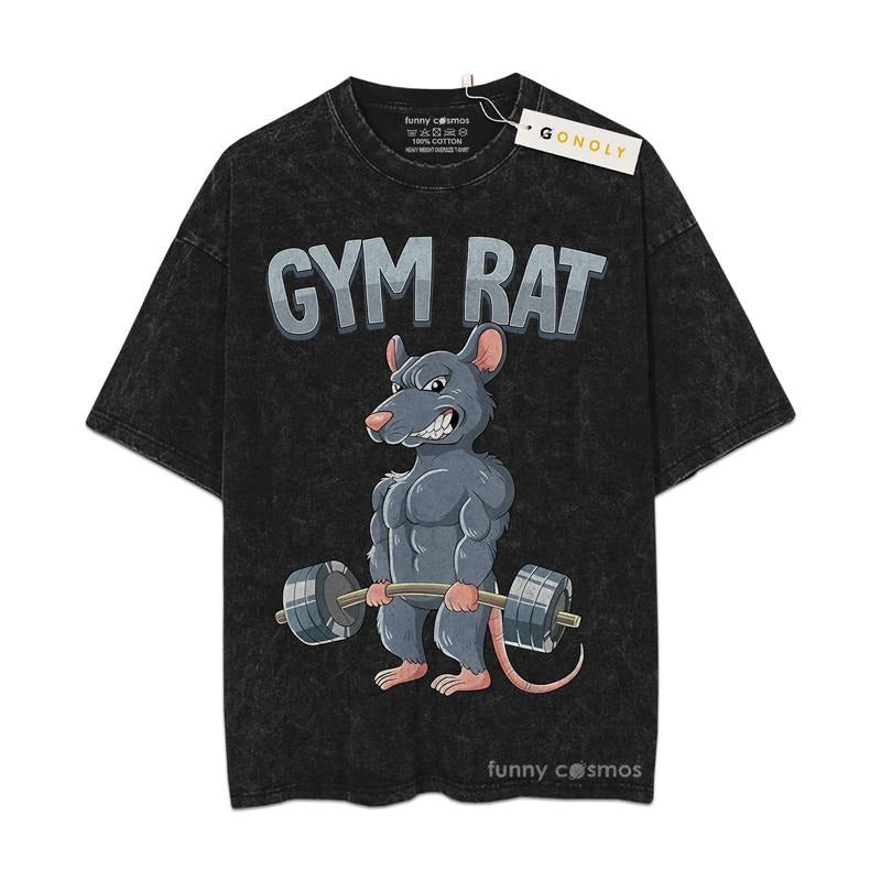 [ Mineral Wash ] Retro Funny Rat Gym Tee, Fan Lovers Streetwear & Washed Gym Style Shirt Hoodie, Sweatshirt