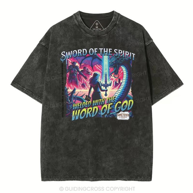 [ Mineral Wash ] Sword Of The Spirit Christian Washed TShirt Jesus Graphic Washed Style Shirt Hoodie, Sweatshirt