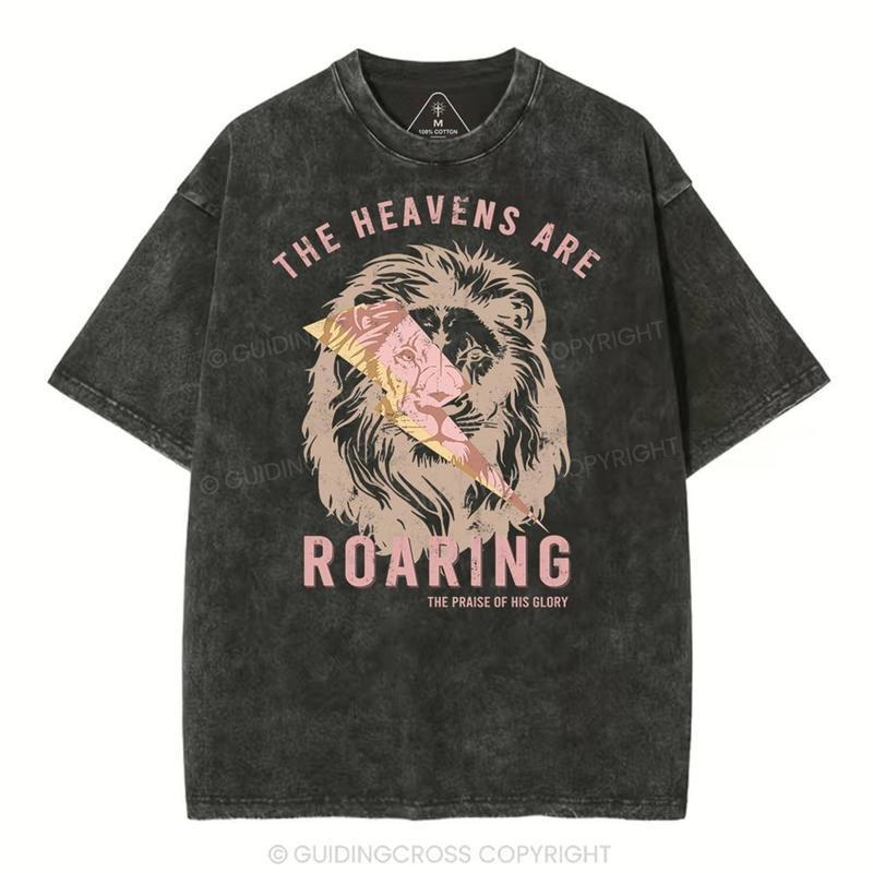 [ Mineral Wash ] The Heavens Are Roaring Lion Christian Washed TShirt Jesus Graphic Washed Style Shirt Hoodie, Sweatshirt