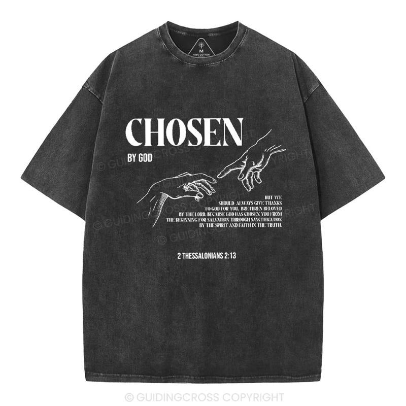 [Mineral Wash Shirt] Chosen By God Christian Washed Shirt Jesus Graphic Style Shirt Casual Crewneck Hoodie, Sweatshirt