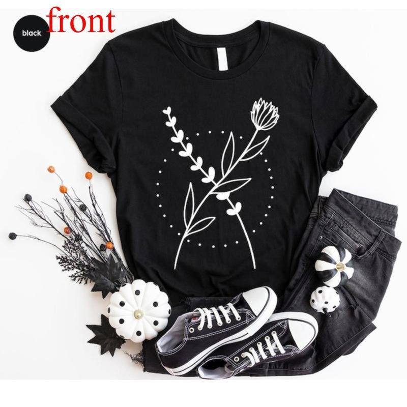 Minimalist Shirts, Floral Design Tshirt, Aesthetic Tshirts, Botanical Gifts, Inspirational Women, Minimal Flower Tshirt,...