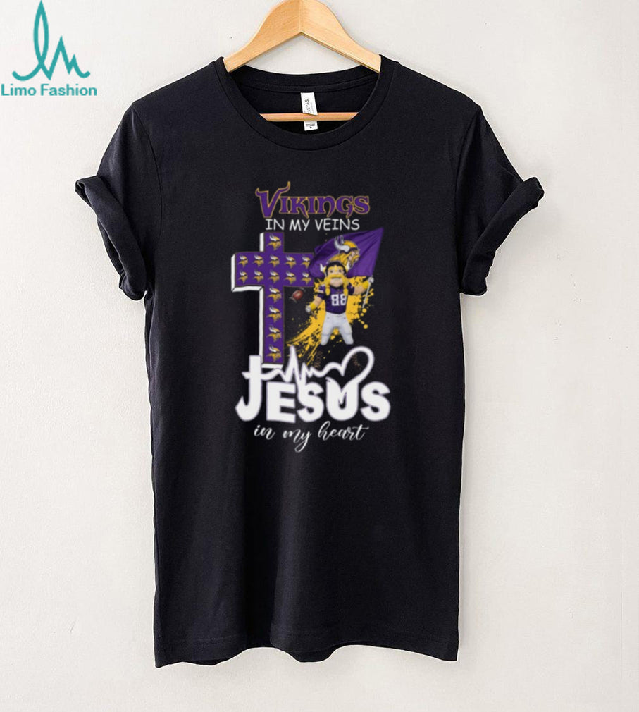Minnesota Vikings In My Veins Jesus In My Heart Mascot Cross T Shirt