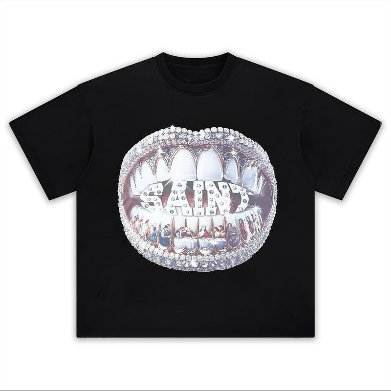 Mixed Emotion Grillz Graphic Tee Oversized Y2k T-Shirt Graphic Tee for Men Women Hoodie, Sweatshirt | UrbanDripWear.com