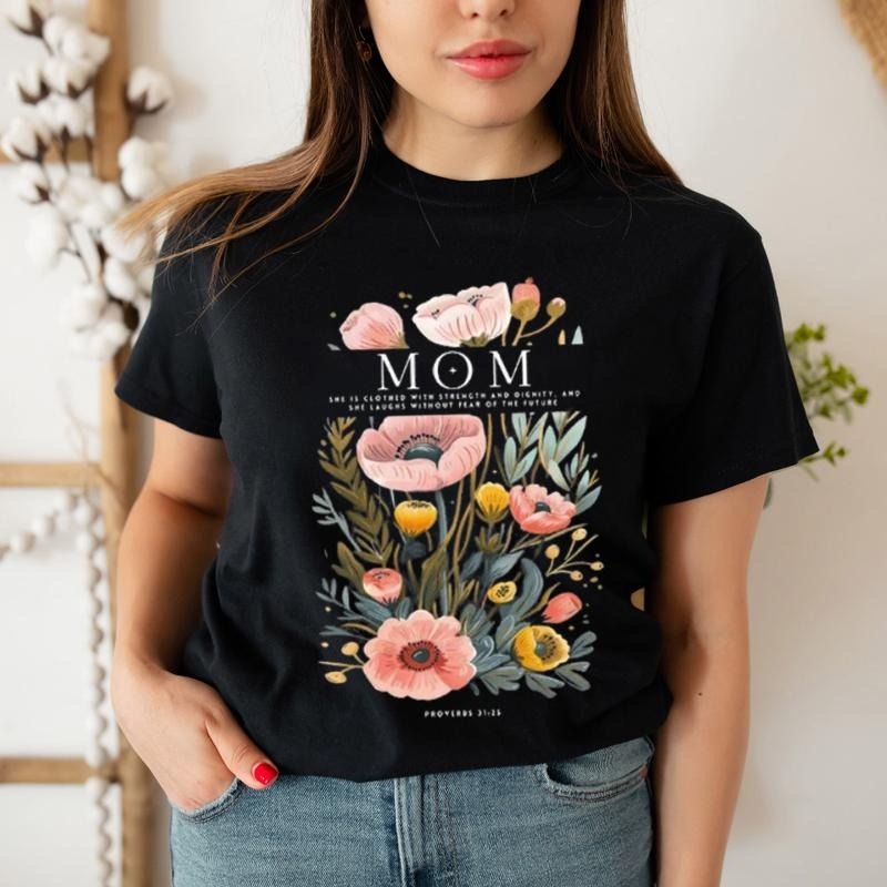 Mom Flower ChristianGraphic Tee Pure Cotton Casual Street Style Crew Neck Short Sleeve T-Shirt Tops Trendy For Women For...