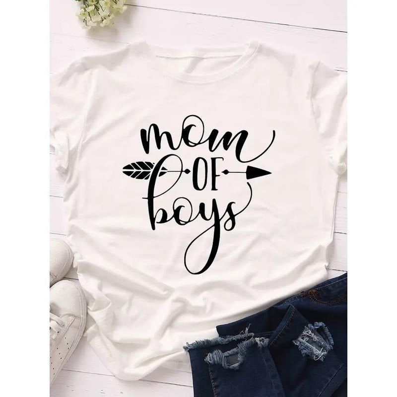Mom of Boys Arrow Print T Shirt Women Short Sleeve O Neck Loose Tshirt Summer Women Causal Tee Shirt Tops style 02...