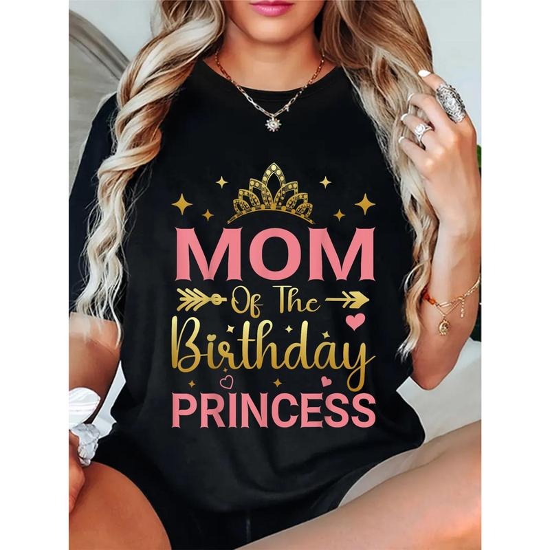 Mom of the Birthday Princess Women's T-Shirt - Fun & Festive Design with Stars, Hearts & Crowns - Perfect for Parties &...