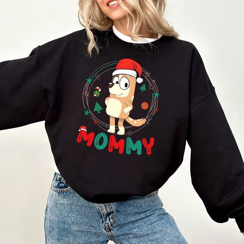 Mommy Blueys Christmas Sweatshirt, Family Matching Holiday Shirts, Dad and Mum Blueys Designs, Merry Blueys Sweatshirt,...