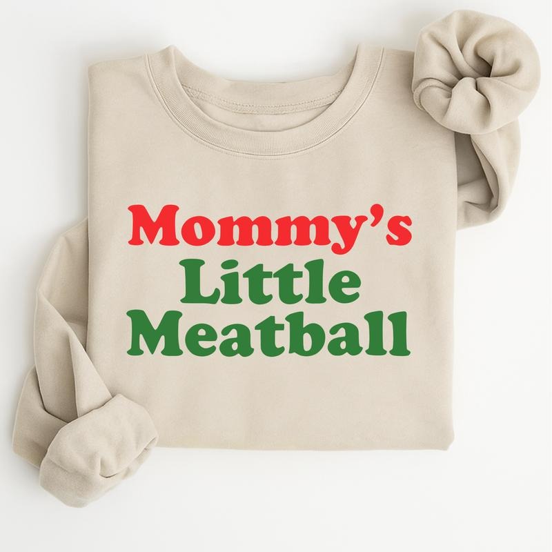 Mommy's Little Meatball Sweatshirt, Funny Italian Family Pullover, Cute Baby Shower Gift, Cozy Graphic Apparel, Retro Top...