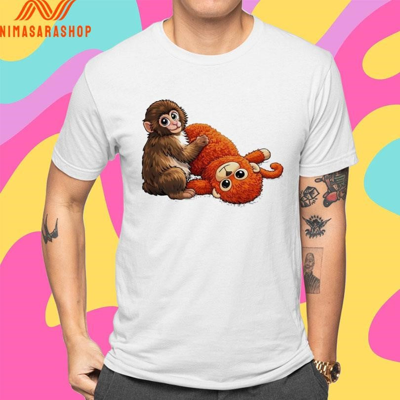 Monkey Punch Graphic Baby Monkey Holding Plush Toy 2026 Shirts
