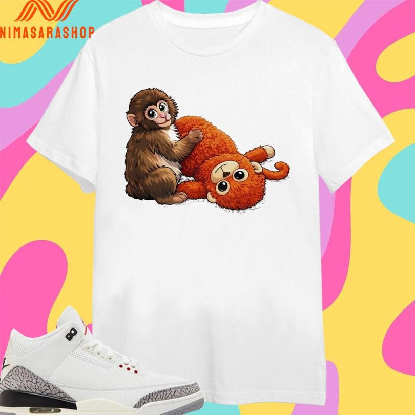 Monkey Punch Graphic Baby Monkey Holding Plush Toy 2026 Shirts