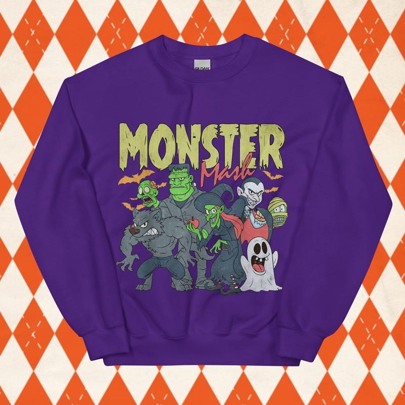 Monster Mash Halloween Sweatshirt - Unisex Relaxed Fit Printed in USA Casual Comfort Cotton Top Athletic Boho Chic All...