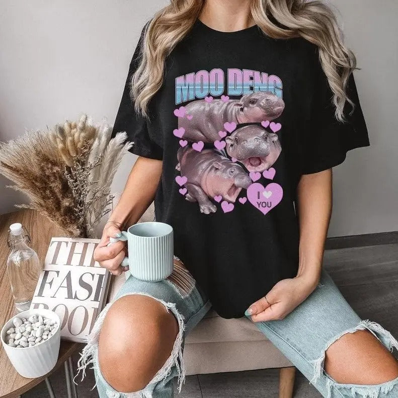 Moo Deng Shirt, Moo Deng Bouncy Pig T-Shirt, Cute Thai Baby Hippo Shirt, Pygmy Hippo Moo Deng Hoodie, Sweatshirt