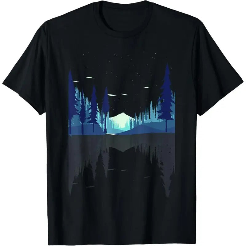 Moonlight Mountains Nature Trees Wildlife Forest Hiking T-Shirt Made in USA Hoodie, Sweatshirt | UrbanDripWear.com