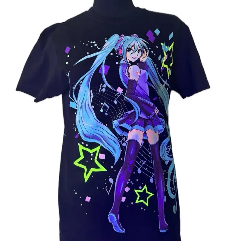 Moons start  Women's T-Shirt - Black Graphic Print Design Featuring Anime Character