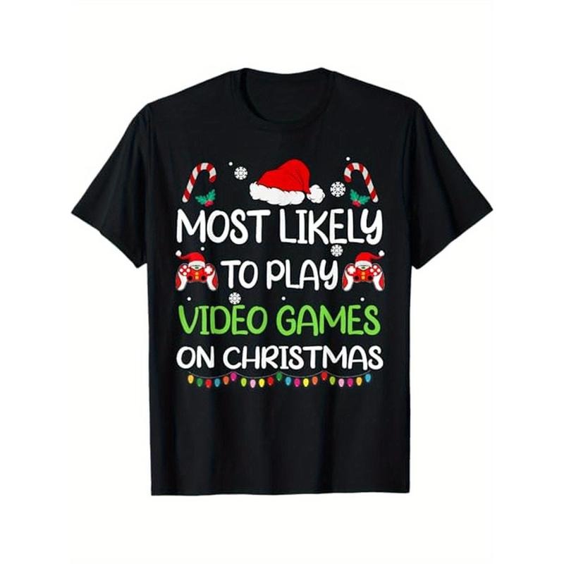 Most Likely To Video Games Christmas family gamer men boys T-Shirt, 100% Cotton, Gift for Men Women Dad Mom Friends,...