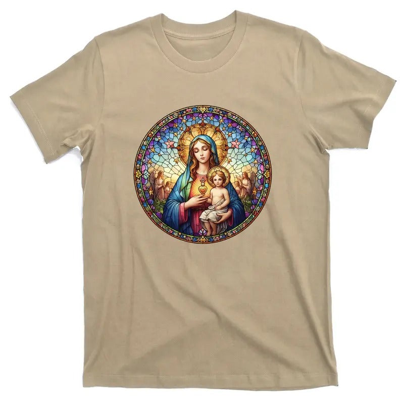 Mother Mary Stained Glass Collection: Sacred Heart Of Mary And Jesus T-Shirt Hoodie, Sweatshirt | UrbanDripWear.com