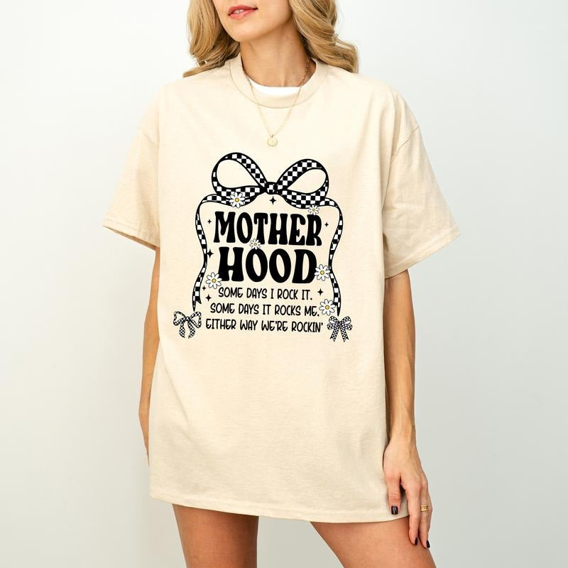 Motherhood Coquette Bow Checker Shirt, Retro Mother hood Shirt, Funny Mom Sarcastic Mama Shirt, Retro Shirt Mom shirt...
