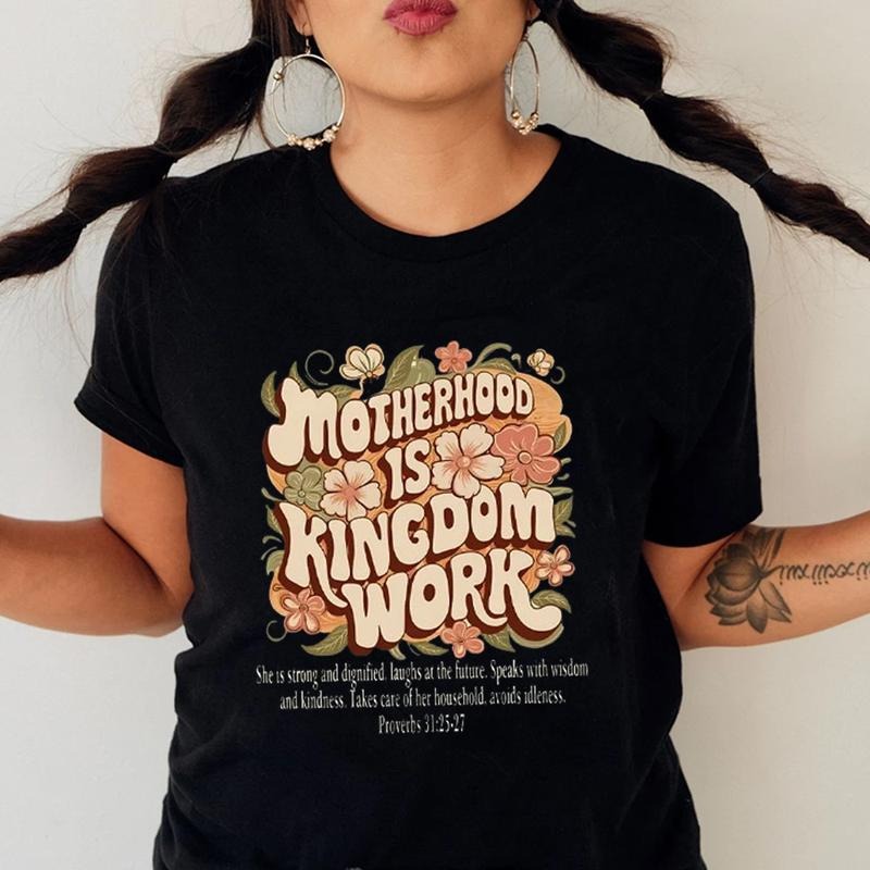 Motherhood Is Kingdom Work Shirt Cotton Casual Street Style Crew Neck Short Sleeve T-Shirt Trendy Top for Women for Men,...