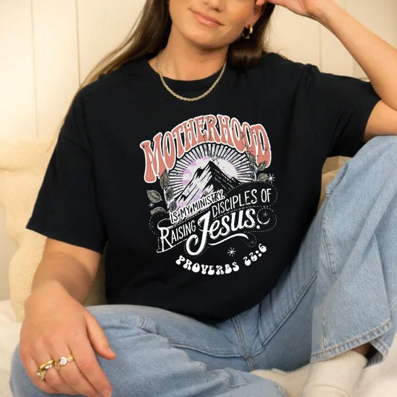 Motherhood Is My Ministry Christian Shirt Cotton Casual Street Style Crew Neck Short Sleeve T-Shirt Trendy Top for Women...