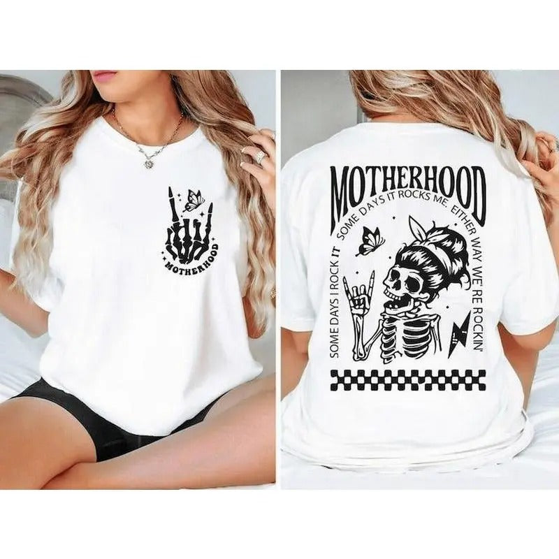 Motherhood Sometimes I Rock It Sometimes It Rocks Me Shirt, Mama Shirt, Mom Shirt, Rocker Mom Gifts, Mothers Day Gift...