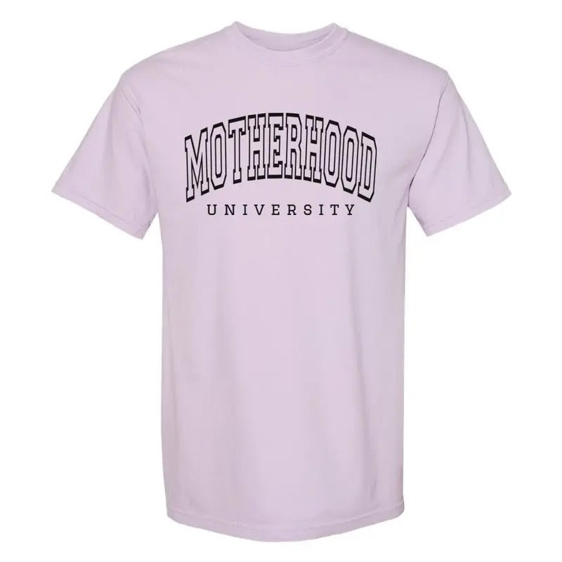 Motherhood University T-Shirt - Short Sleeve Design with Logo, Ideal for Casual Wear Hoodie, Sweatshirt | UrbanDripWear.com
