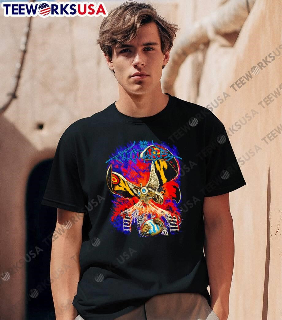 Mothra Moth Spraying Silk at City Ruins Mothra T-Shirt