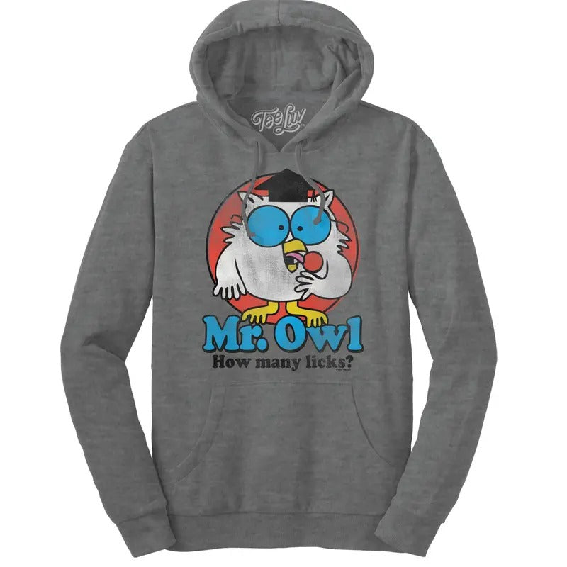 Mr. Owl Tootsie Pop How Many Licks Hooded Sweatshirt - Oxford Gray T-Shirts, Hoodie | UrbanDripWear.com