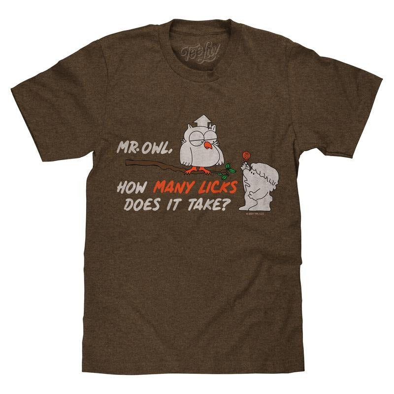 Mr Owl How Many Licks Does It Take Tootsie Roll Pop Candy T-Shirt - Heather Brown Hoodie, Sweatshirt | UrbanDripWear.com