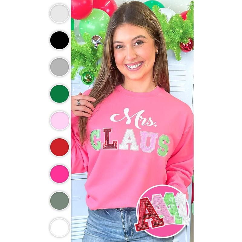 Mrs Claus Sequin Christmas Graphic Sweatshirt T-Shirts, Hoodie | UrbanDripWear.com