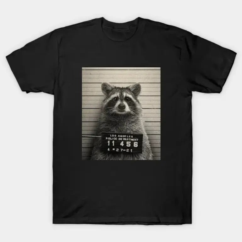 Mugshot Series 4 (Raccoon) Vintage Graphic Tees, Meme Cringe Funny Dumb Shirt, y2k Clothing, Unisex Vacation Outfits Top...