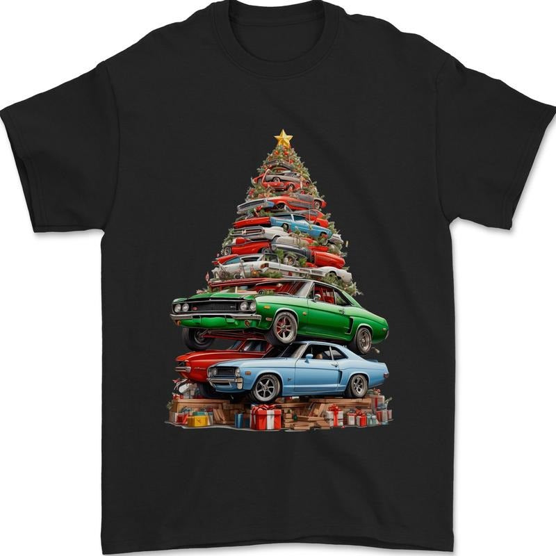 Muscle Car Christmas Tree Xmas Classic Mens T-Shirt Cotton Made in USA Hoodie, Sweatshirt | UrbanDripWear.com