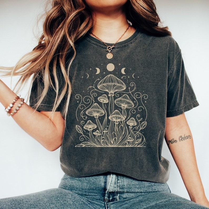 Mushroom Shirt, Moon Phase Shirt, Aesthetic Mushroom Shirt, Cottagecore Mushroom Shirt, Dark Academia Shirt, Aesthetic...