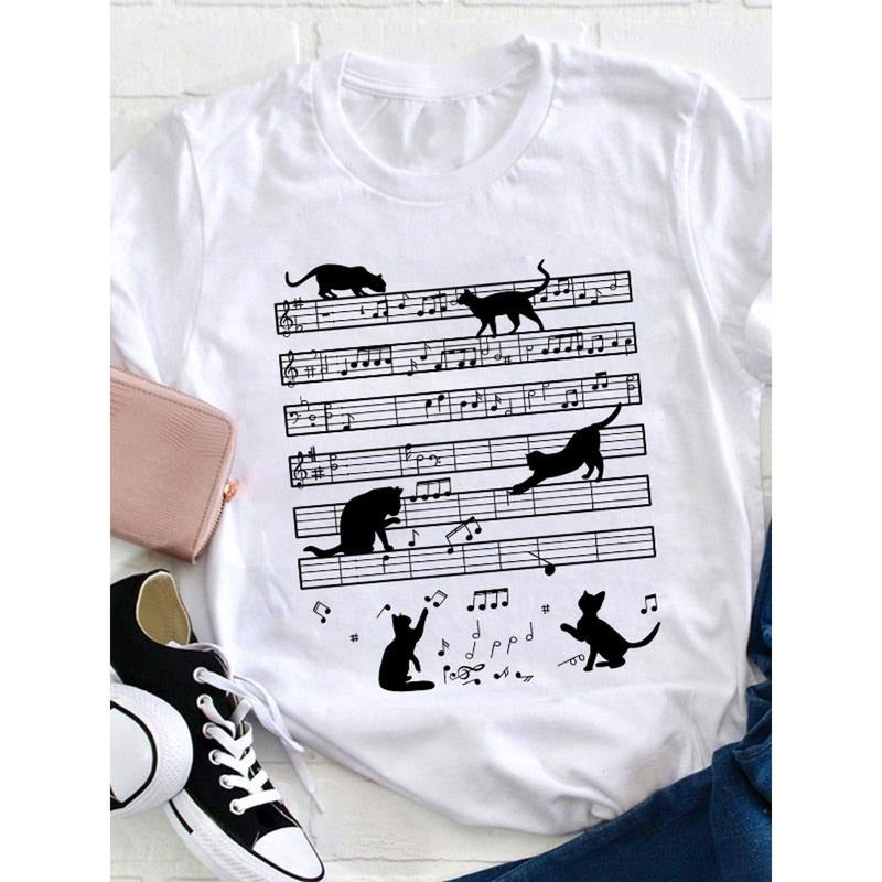 Music Note Cat Teacher T Shirt, Loose, Women'S Casual Round Neck T-Shirt style 02 Hoodie, Sweatshirt | UrbanDripWear.com