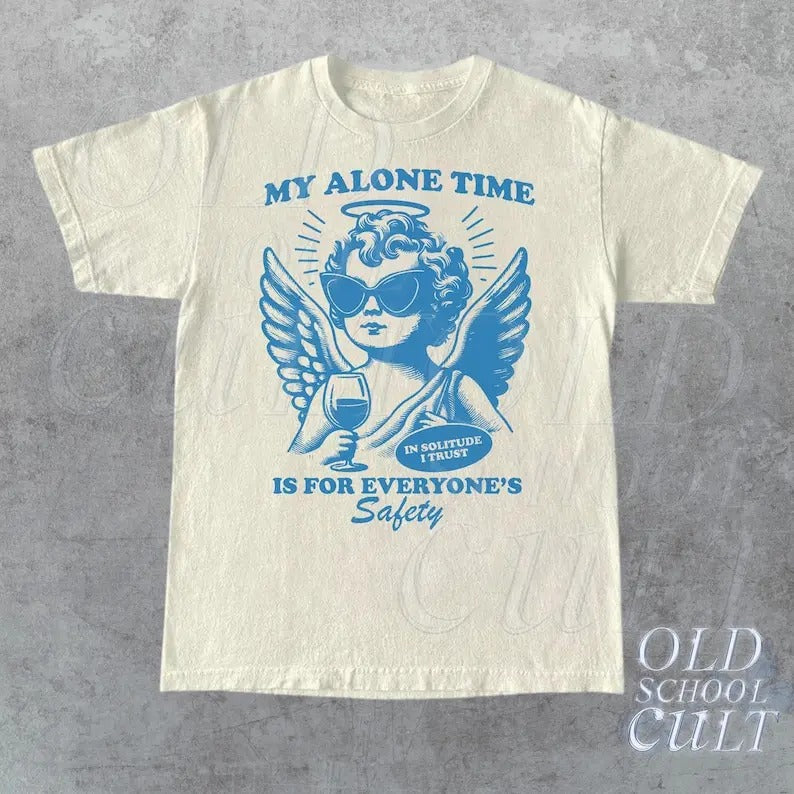 My Alone Time Is for Everyones Safety Vintage T-Shirt, Retro 80s Unisex Adult T Shirt, Vintage Graphic T Shirt, Nostalgia...