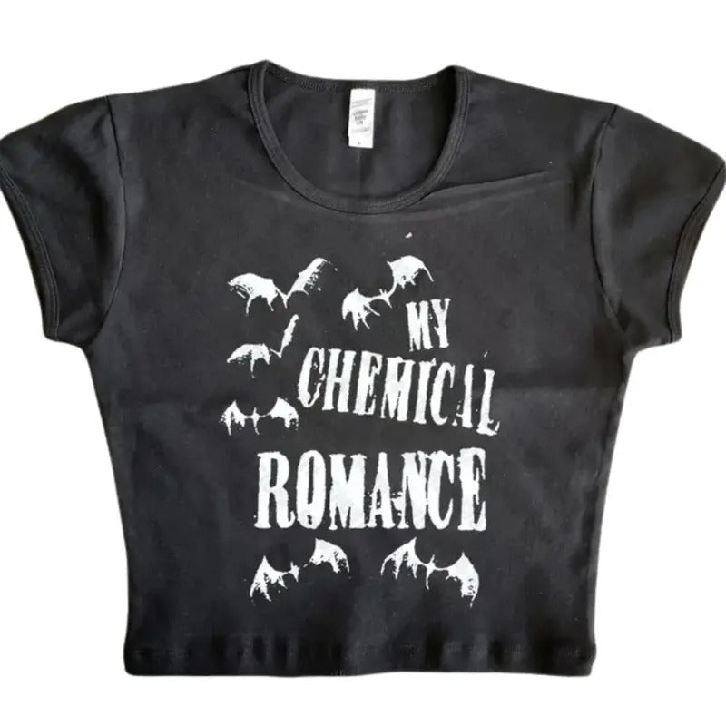 My Chemical Romance Baby Tee, Y2k Top Women Streetwear, Gothic Emo Girl, Scene Clothing 2000s, Casual Cotton Short...