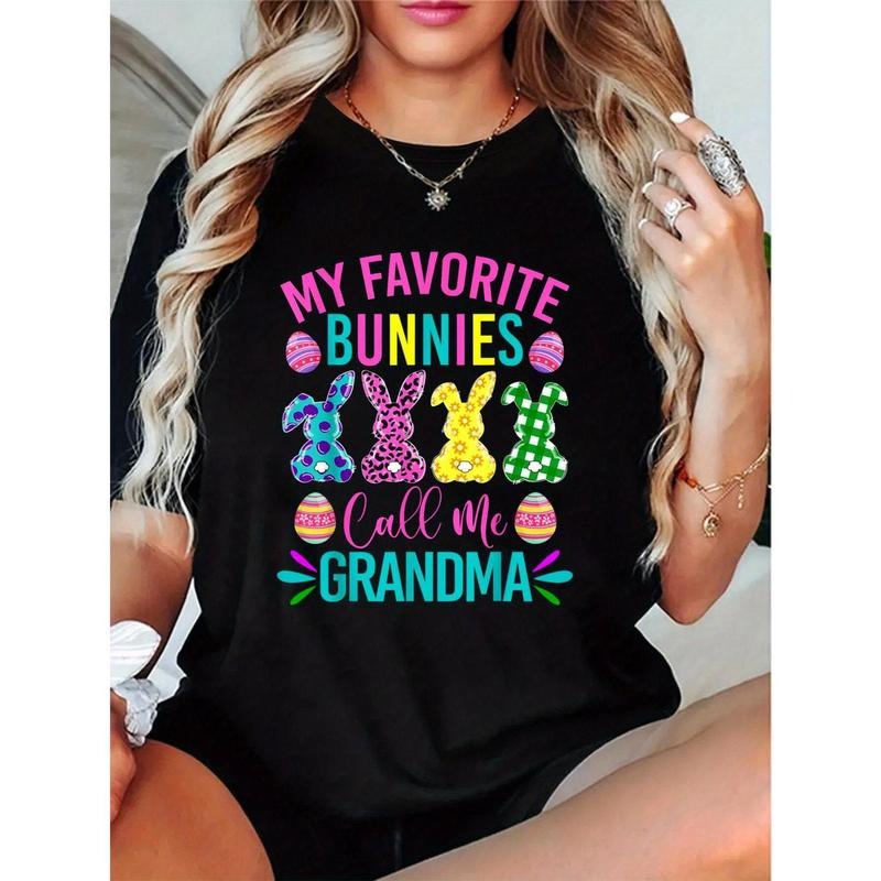 "My Favorite Bunnies Call Me Grandma" Cute Easter Graphic T-Shirt for Women