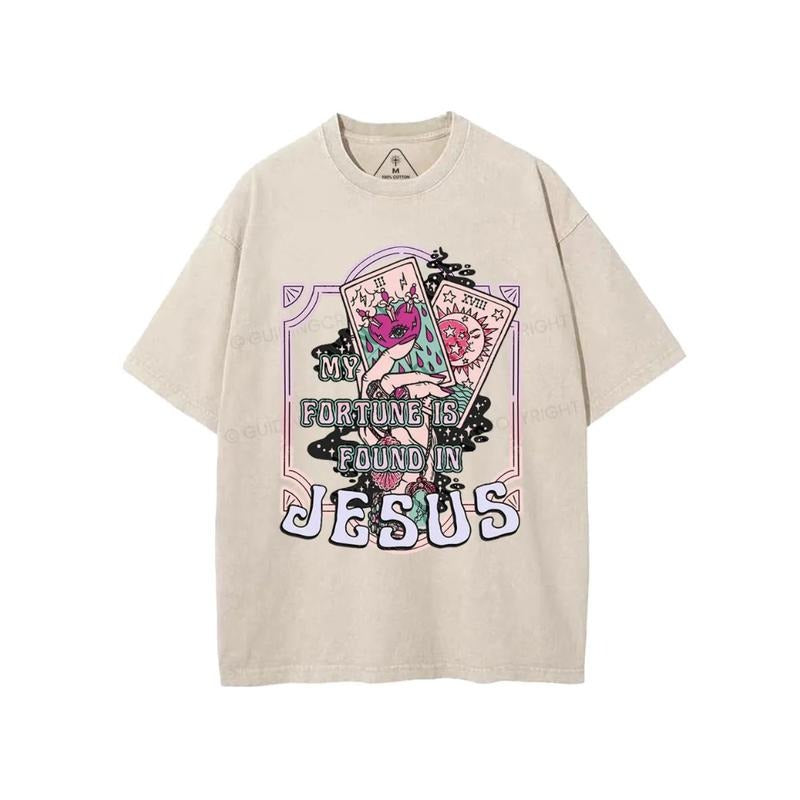 My Fortune Is Found In Jesus Comfy T-Shirt Pure Cotton Fabric Casual Streetstyle Crew Neck Short Sleeve Soft-Washed...
