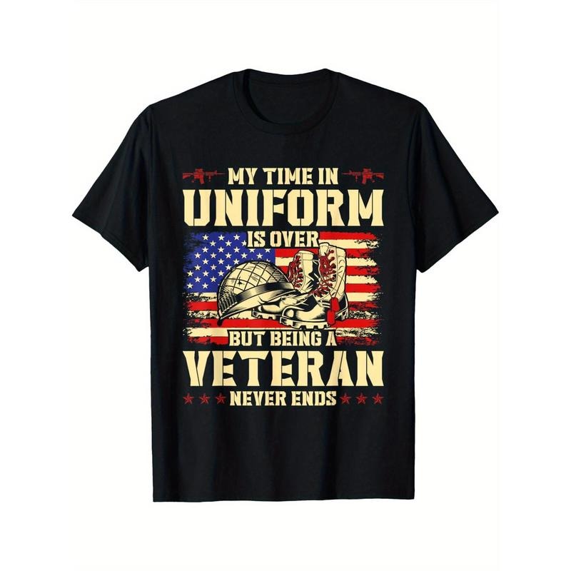 My Time In Uniform Is Over But Being A Veteran Never Ends Patriotic Military Graphic T-Shirt - 100% Cotton Casual Short...