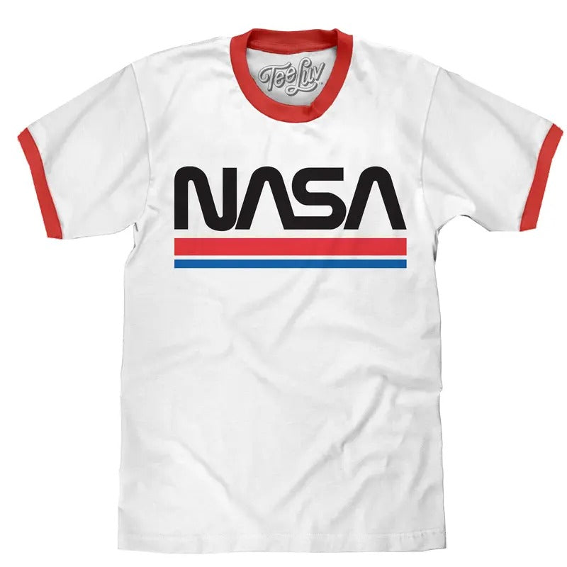 NASA Worm Logo Ringer T-Shirt - White and Red Hoodie, Sweatshirt | UrbanDripWear.com
