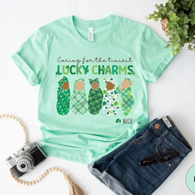 NICU Nurse St Patricks Day Shirt, Lucky NICU Nurse Saint Patrick's TShirt, Cute Neonatal ICU St Paddy's Day, Caring For...