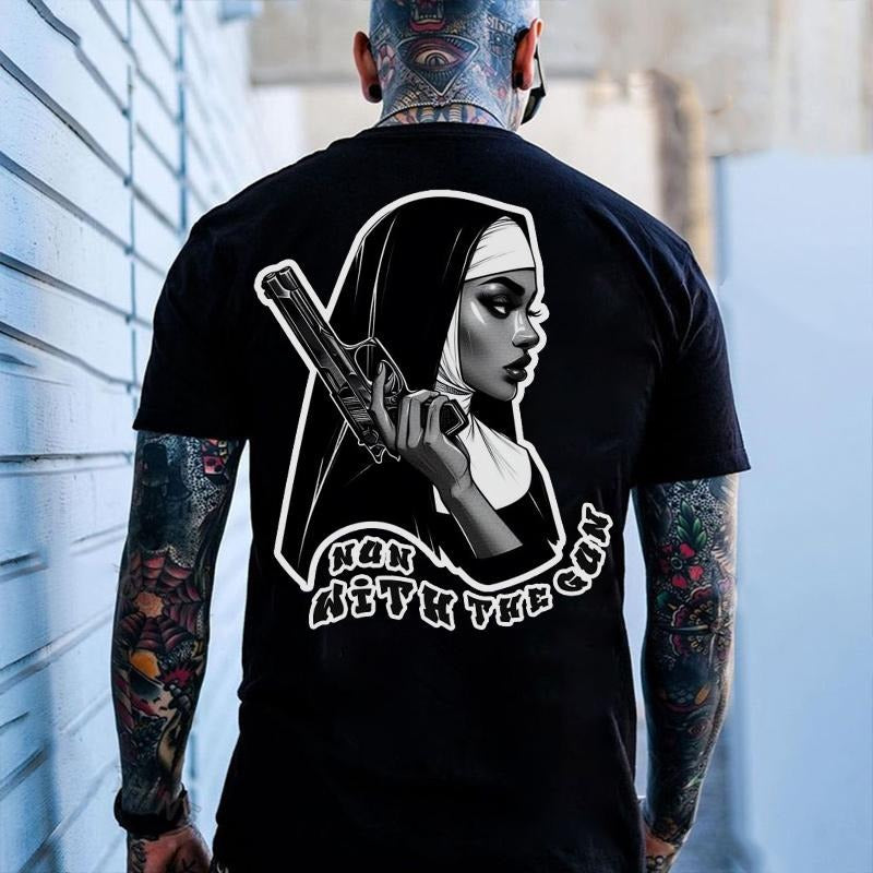NUN WITH THE GUN Gangster Nun Print Men's T-Shirt Hoodie, Sweatshirt | UrbanDripWear.com