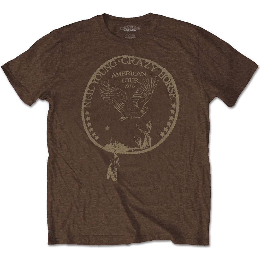 Neil Young | Official Band T-Shirt | Tour '76 Seal (Brown)
