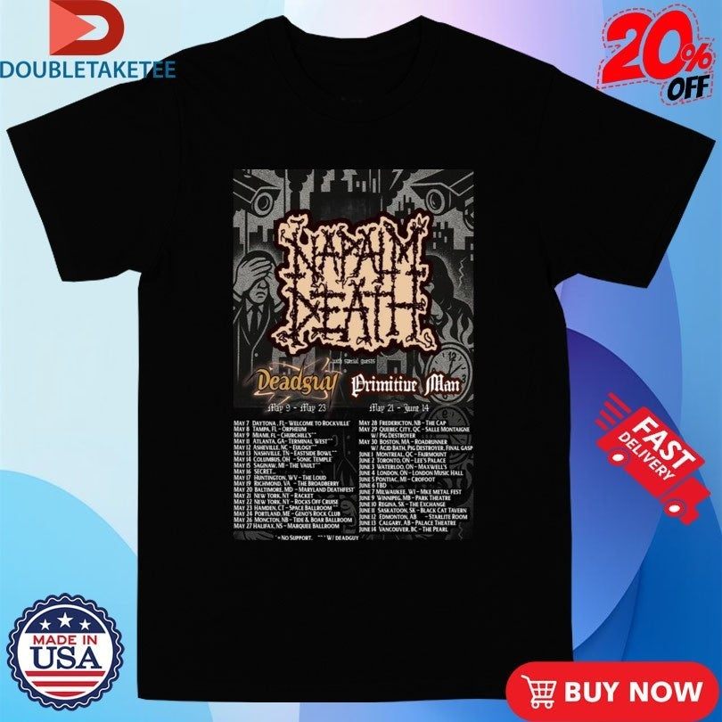 Napalm Death Summer Tour 2026 Shirts