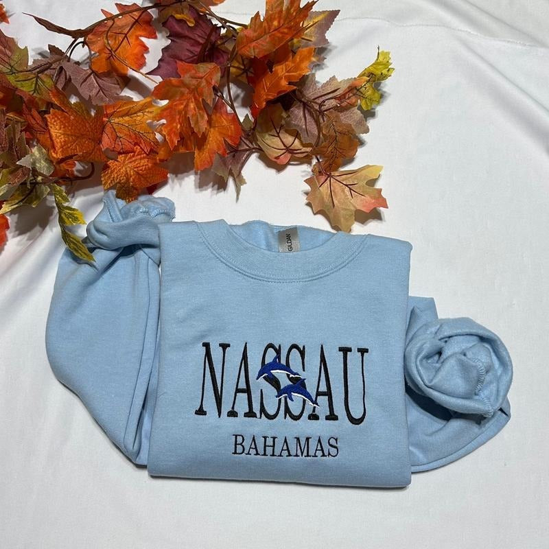 Nassau Bahamas embroidered sweatshirt; Dolphin Lover's embroidered crewneck T-Shirts, Hoodie | UrbanDripWear.com