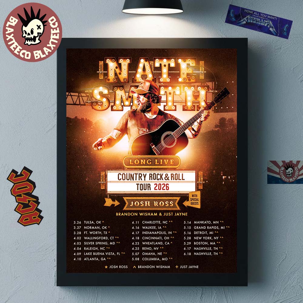 Nate Smith Long Live Country Rock And Roll Tour 2026 North American Schedule City Dates Home Decor Poster Canvas