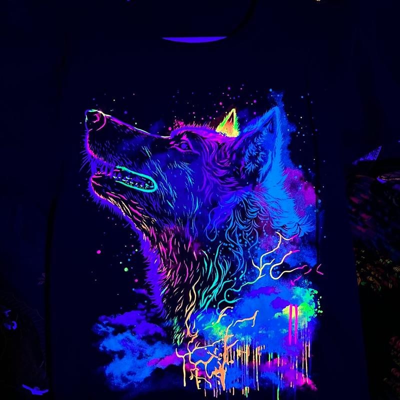 Neón lobo shirt Casual Cotton Hoodie, Sweatshirt | UrbanDripWear.com