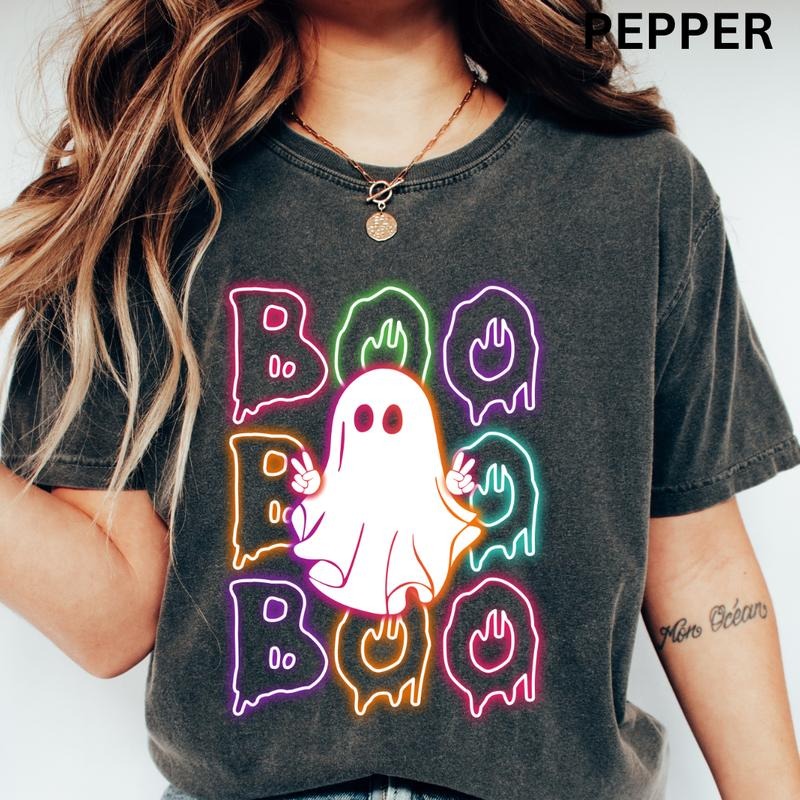 Neon Boo Halloween Shirt - Comfort Colors Oversized Boo Shirt Unisex Casual Cotton T-shirt, Comfortable Halloween Apparel...
