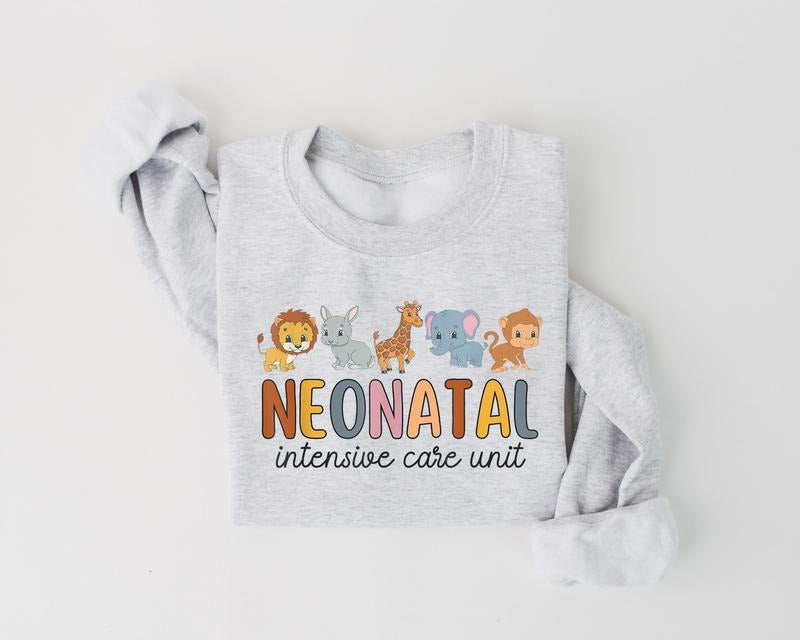 Neonatal Intensive Care Unit Nurse Sweatshirt, Animals NICU Nurse Shirt, Neonatal ICU Nurse, Cute Nicu Shirt, Nursing,...