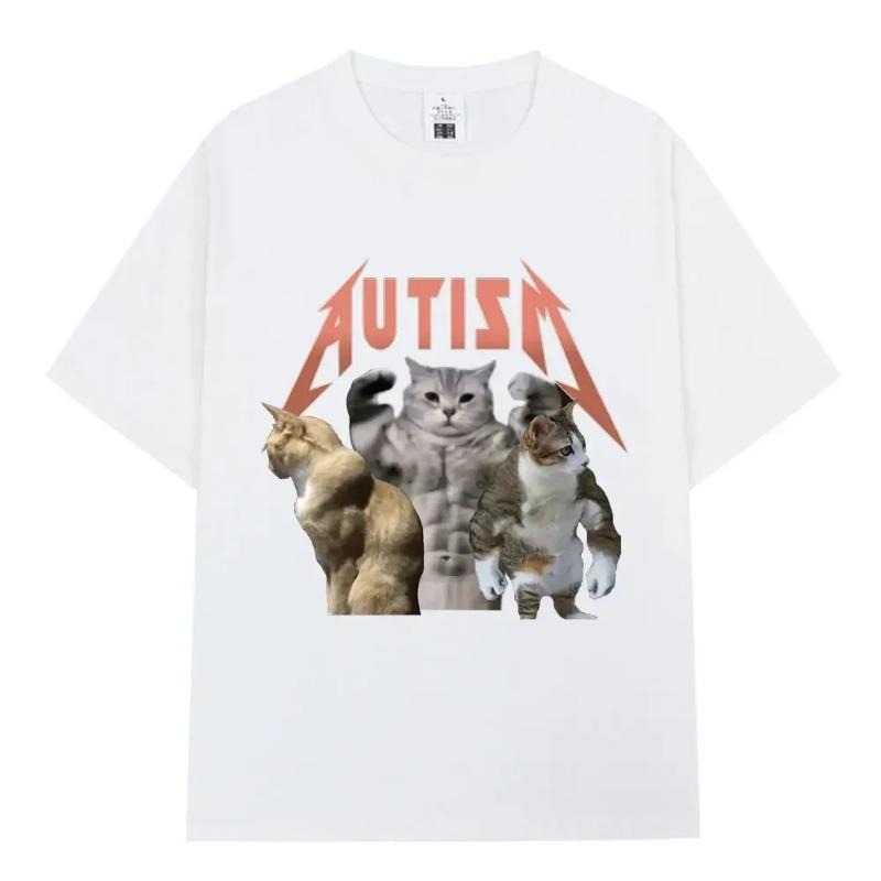 New Autism Memory Buff Cats T-Shirt Gym Fashion Hip Hop Short Sleeve T Women's Summer Cotton Comfort T-Shirt Hoodie,...